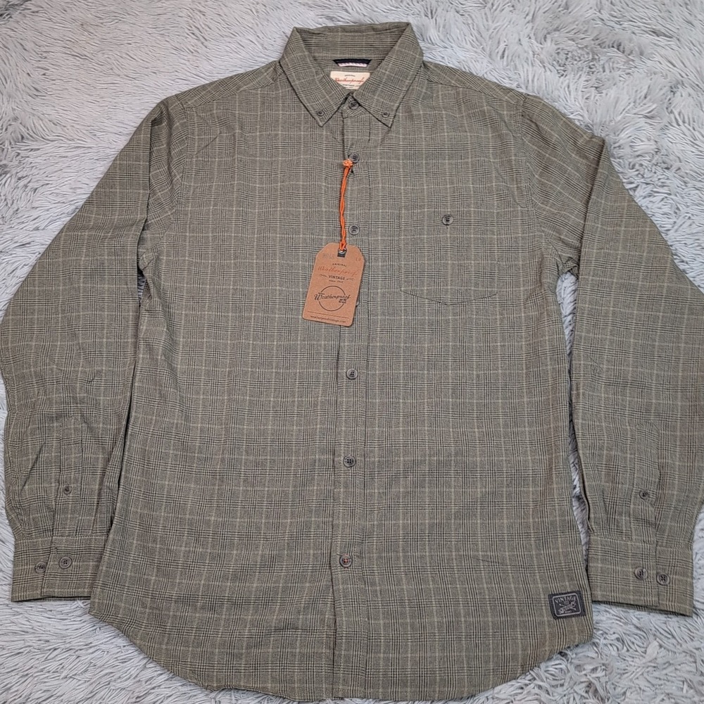 Original Weatherproof Vintage Mens Shirt‎ S Plaid Grey Pocket Career Casual New